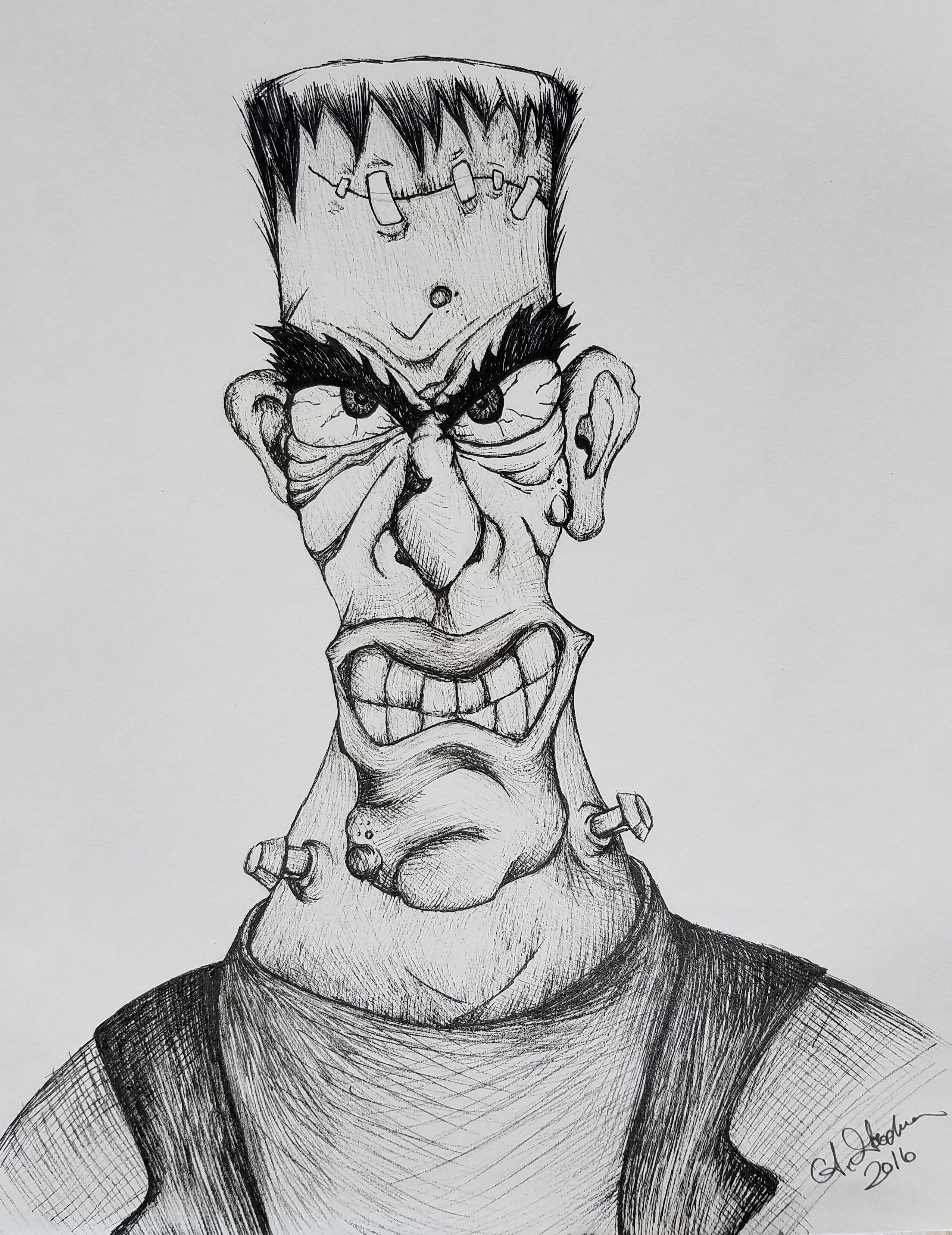 Ink drawing Frankenstein's Monster
